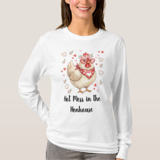 バレンタインにゃんこ大騒ぎニワトリ Tシャツ