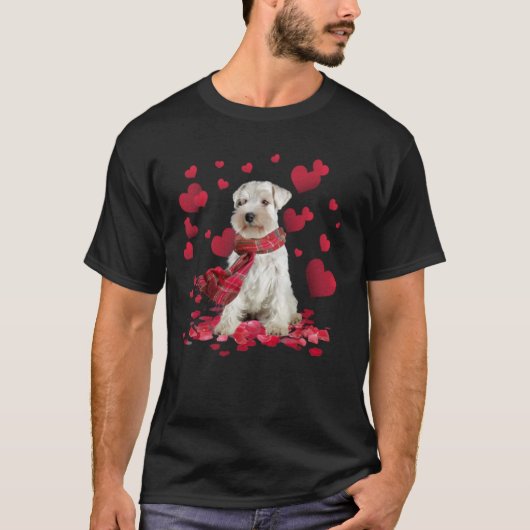 バレンタインに可愛いミニチュアシュナウザーのハート柄スカーフ Tシャツ (正面)