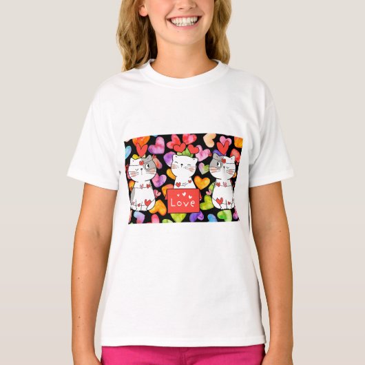 バレンタインに幸せな猫 Tシャツ (正面)