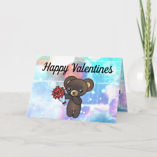 バレンタインに花を咲かせるかわいいテディベア カード (正面)