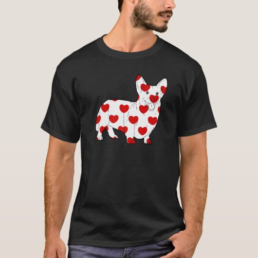 バレンタインに赤いハートのコーギー犬プリント Tシャツ (正面)