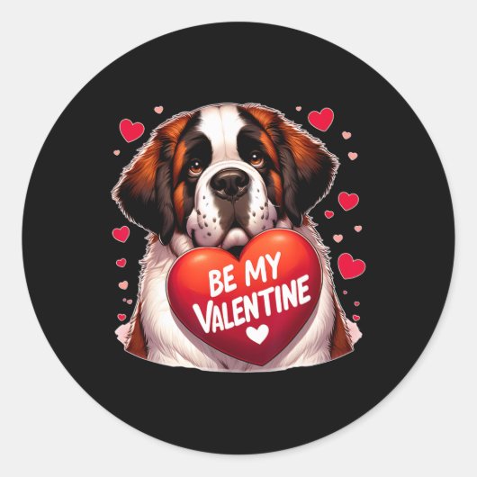 バレンタインに Saint Bernard 犬のハート ラウンドシール (正面)