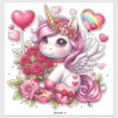 バレンタインのかわいいユニコーン シール (シート)