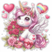 バレンタインのかわいいユニコーン シール (正面)