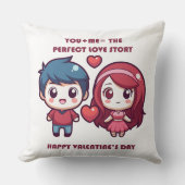 バレンタインのかわいいラブストーリー クッション (正面)