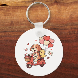 バレンタインのかわいい犬のスクーター ハートバルーン オーダーメイド キーホルダー