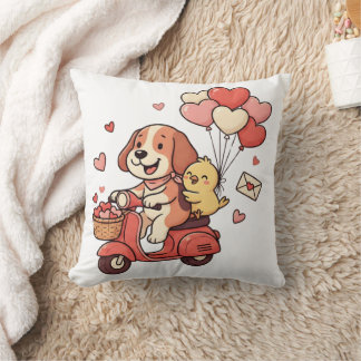 バレンタインのかわいい犬のスクーター ハートバルーン オーダーメイド クッション