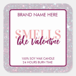 バレンタインのきらめくキャンドルラベル Smells Like Valentine スクエアシール