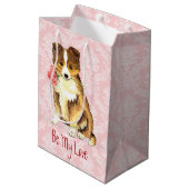 バレンタインのばら色のシェットランド・シープドッグ ミディアムペーパーバッグ (裏面アングル)