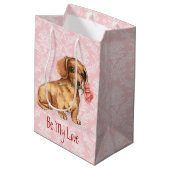 バレンタインのばら色のダックスフント ミディアムペーパーバッグ (裏面アングル)
