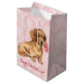 バレンタインのばら色のダックスフント ミディアムペーパーバッグ (正面アングル)