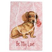 バレンタインのばら色のダックスフント ミディアムペーパーバッグ (裏面)