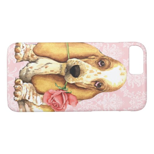 バレンタインのばら色のバセット犬 Case-Mate iPhoneケース (裏面(横))