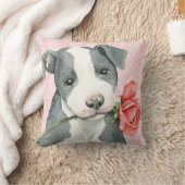 バレンタインのばら色のピット・ブル クッション (ブランケット)