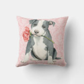 バレンタインのばら色のピット・ブル クッション (裏面)