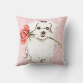 バレンタインのばら色のマルチーズ クッション (裏面)