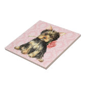 バレンタインのばら色のヨークシャーテリア タイル (側面)