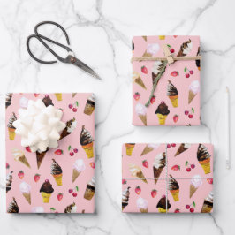 バレンタインのアイスクリームハンドドウォーター色 ラッピングペーパーシート