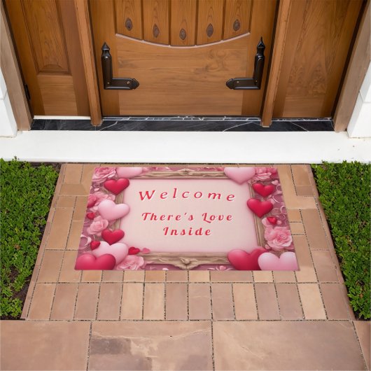 バレンタインのウェルカムマットの中に愛がある ドアマット (室外)
