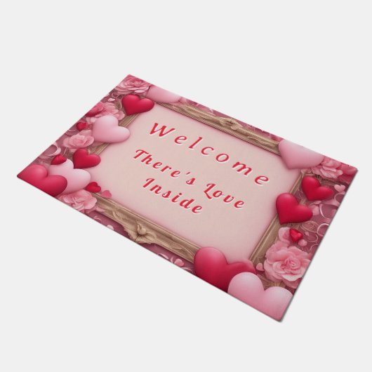 バレンタインのウェルカムマットの中に愛がある ドアマット (アングル)