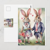 バレンタインのウサギ（青） ポストカード (正面/裏面)