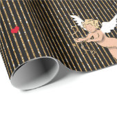 バレンタインのエンジェルオンブラックグリッターストライプ_large ラッピングペーパー (ロールコーナー)