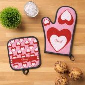 バレンタインのカスタマイズ可能な名前またはその他の文字 鍋つかみ&鍋敷きセット (トップダウン)