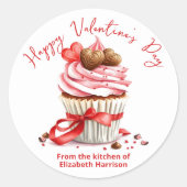 バレンタインのカップケーキとチョコレートキャンディハート ラウンドシール (正面)