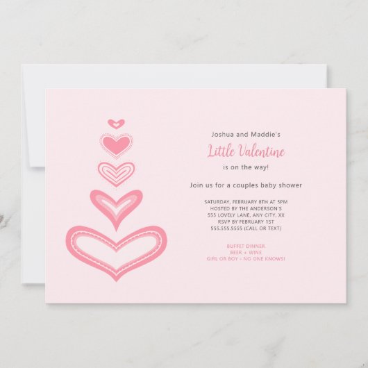 バレンタインのカップルの赤ちゃんシャワー 招待状 (正面)