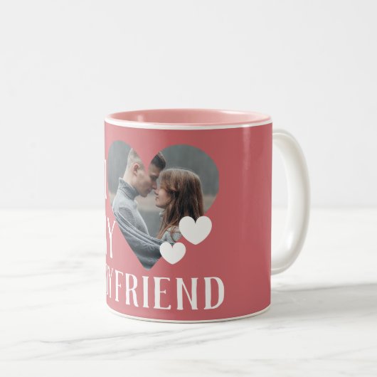 バレンタインのカップルカスタムハートパーソナライズされた写真 ツートーンマグカップ (正面右)