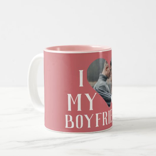 バレンタインのカップルカスタムハートパーソナライズされた写真 ツートーンマグカップ (正面左)