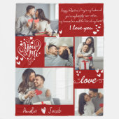 バレンタインのカップル写真コラージュ赤い愛 フリースブランケット (正面)