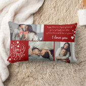 バレンタインのカップル写真コラージュ赤とピンク ランバークッション (ブランケット)