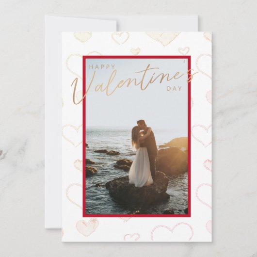 バレンタインのカップル写真ハートシェイプ赤 シーズンカード (正面)