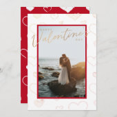 バレンタインのカップル写真ハートシェイプ赤 シーズンカード (正面/裏面)