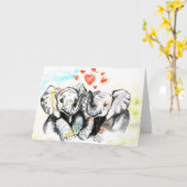 バレンタインのカードカップル象絵画- カード (黄色い花)