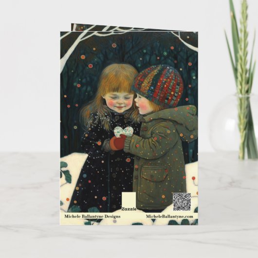 バレンタインのカード冬の夜の男の子と女の子 カード (裏面)