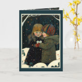 バレンタインのカード冬の夜の男の子と女の子 カード (黄色い花)