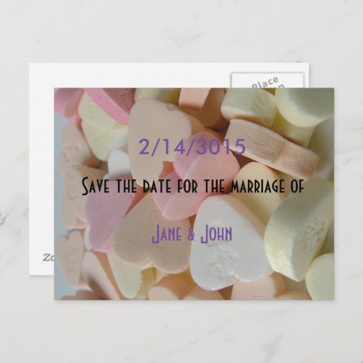 バレンタインのキャンディ結婚式は日付はがきを除く 案内ポストカード (正面/裏面)