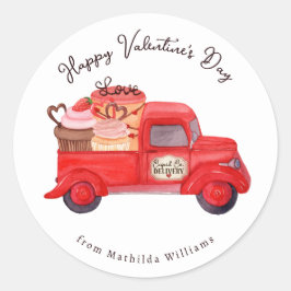 バレンタインのキューピッドのデリバリーレッドトラック ラウンドシール