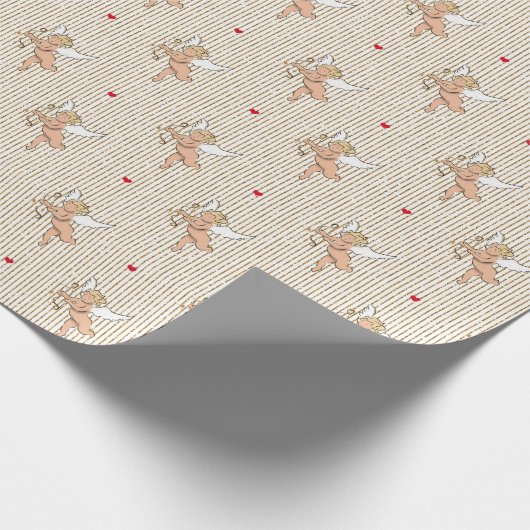 バレンタインのキューピッドエンジェル白と金ゴールド_tiny ラッピングペーパー (角)