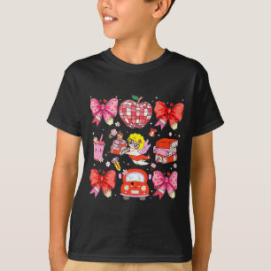 バレンタインのキューピッド コケット ピンク リボン アップル ブックス ティーカップ Tシャツ
