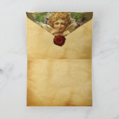 バレンタインのキューピッド、白鳥によって引っ張られた、赤いワックスシール シーズンカード (内部)