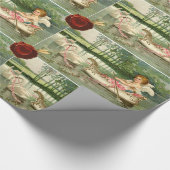 バレンタインのキューピッド、白鳥によって引っ張られた、赤いワックスシール ラッピングペーパー (角)