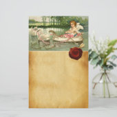 バレンタインのキューピッド、白鳥によって引っ張られた、赤いワックスシール 便箋 (スタンド正面)