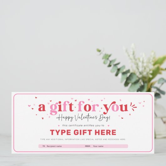 バレンタインのギフト伝票証明書テンプレート 招待状 (スタンド正面)