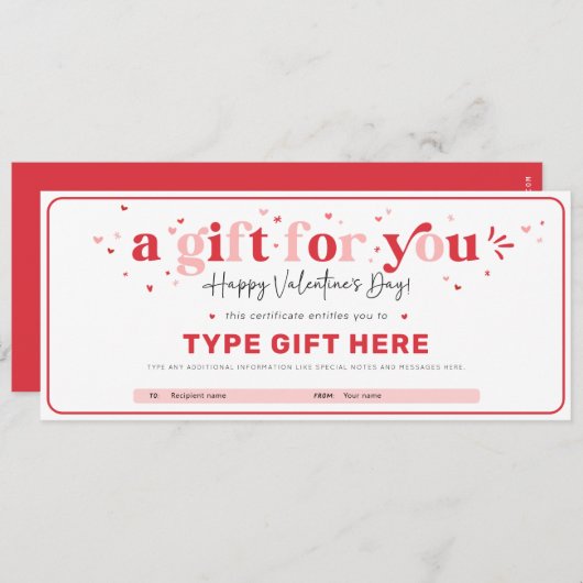 バレンタインのギフト伝票証明書テンプレート 招待状 (正面/裏面)