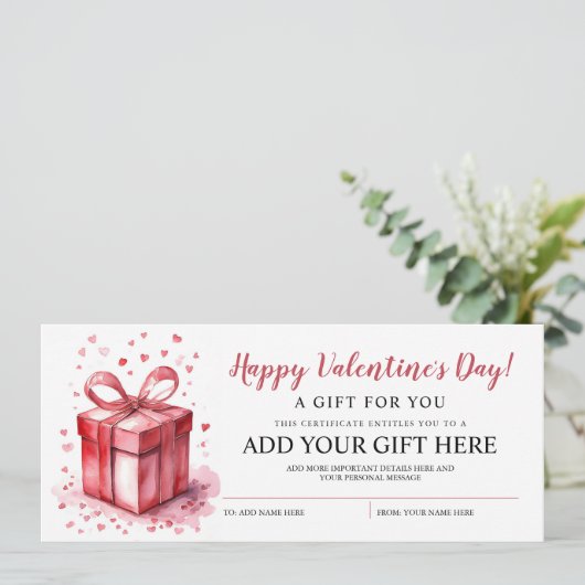 バレンタインのギフト券の証明書 招待状 (スタンド正面)