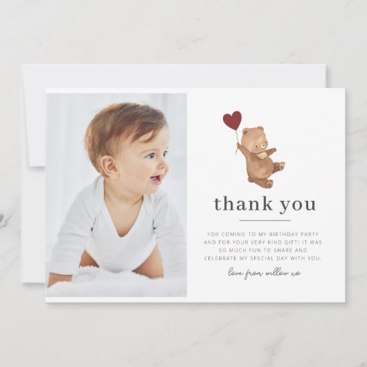 バレンタインのクマの写真感謝カード 招待状 (正面)