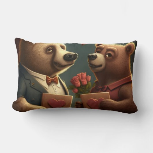 バレンタインのクマの漫画の枕 ランバークッション (正面)